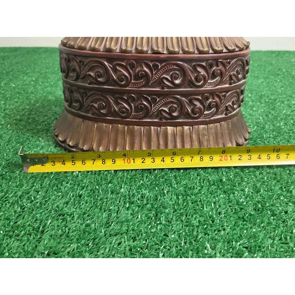 Vintage Ornate Bronze Tone Resin Trinket Box Large Oval Storage Container with